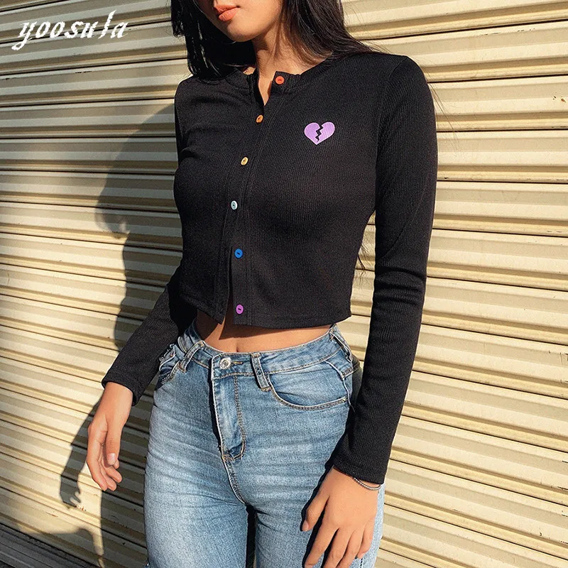 yoosula Ladies Knitted Sweater Women Streetwear single breasted knit shirt long Sleeve slim mutil color button Autumn outfit |