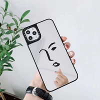 luxury mirror art face abstract text soft border phone case for iphone 7 8 plus 11 12 pro x xs xr max 12 mini back cover gift