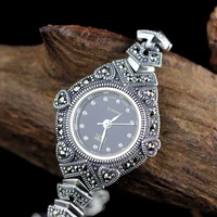 Jade Angel 925 Sterling Silver Watch Pave Marcasite Retro Wrist Watches Vintage Watch for Women
