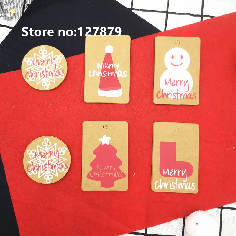 

50 шт. Рождественский подарок, бирки из крафт-бумаги, Санта-Клаус, бумажная подвесная бирка, снежинка, Рождественская елка, украшение для вече...