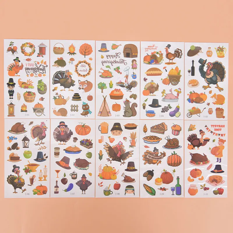 

Thanksgiving Tattoo Face Sticker Maple Leaf Turkey Pumpkin Disposable Stickers