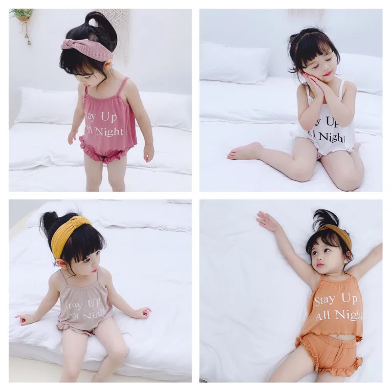 Пижамные комплекты для маленьких девочек Летние повседневные топы на бретельках