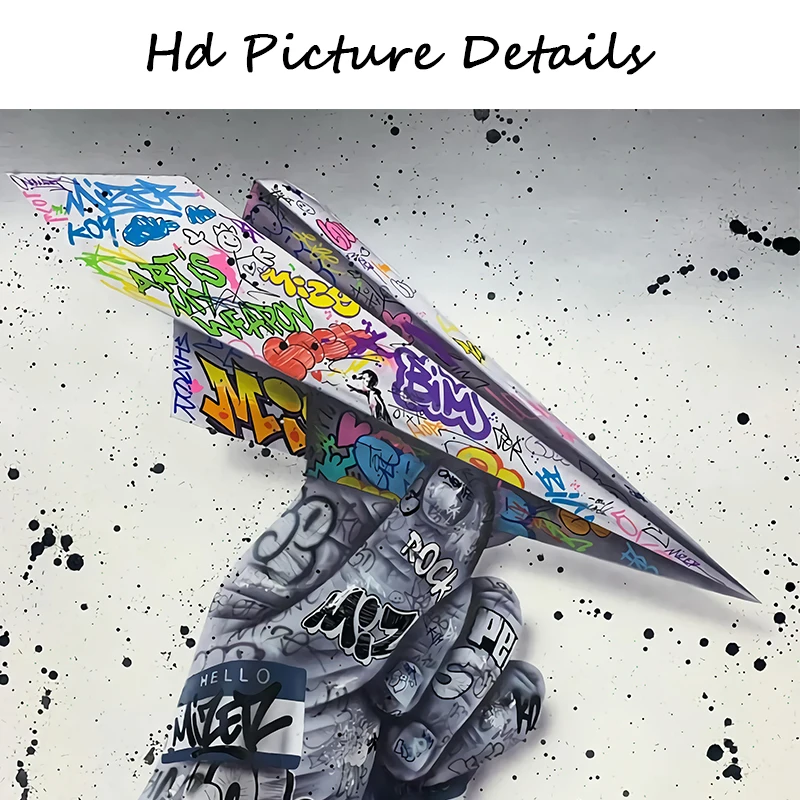 

Street Graffiti Art Wall Paintings Canvas Prints Poster Paper Airplane with Hand Picture for Living Room Cuadros Home Decoration