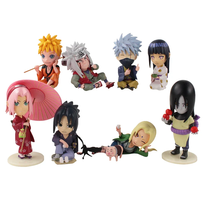 4-10 см 8 шт./лот Shippuden кимоно Наруто Sasuke Sakura Orochimaru Jiraiya Hinata Tsunade Kakashi Q Ver ПВХ