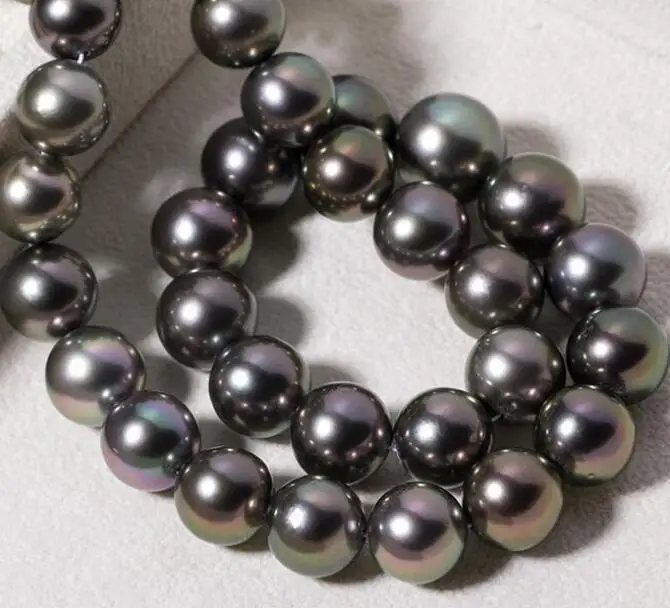 

18"NATURAL SOUTH SEA GENUINE BLACK ROUND PEARL NECKLACE 925silver rdaaa