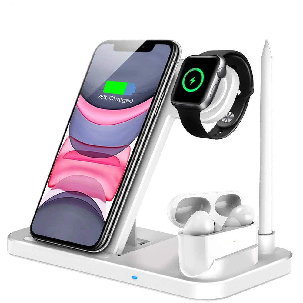 

Беспроводная зарядная станция Qi для iPhone, складная док-станция 4 в 1 для быстрой зарядки iPhone 11, 12 X, 8, Airpods Pro, iWatch, 15 Вт