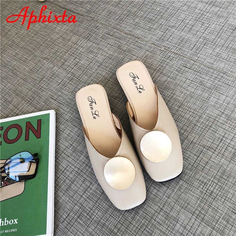 Aphixta/женские шлепанцы на квадратном каблуке; мягкая женская обувь с круглым металлическим квадратным носком; сезон лето-осень; большие размеры 43