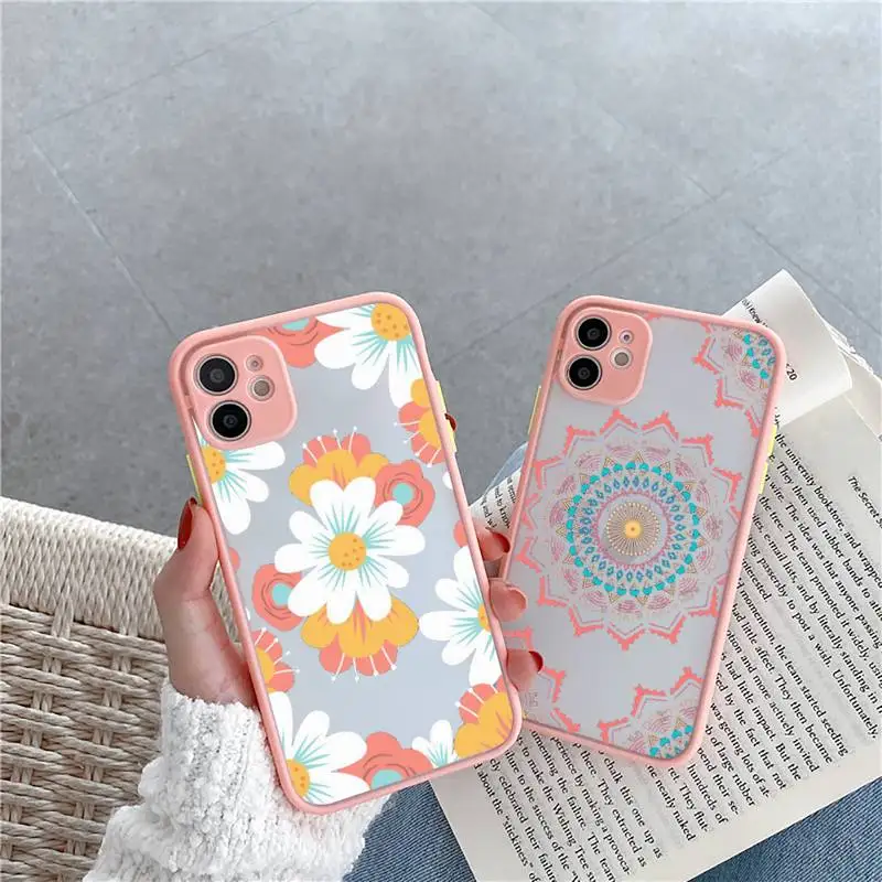 

Cute cartoon daisy flower Phone Case For iPhone 12 11 Mini Pro XR XS Max 7 8 Plus X Matte transparent Pink Back Cover