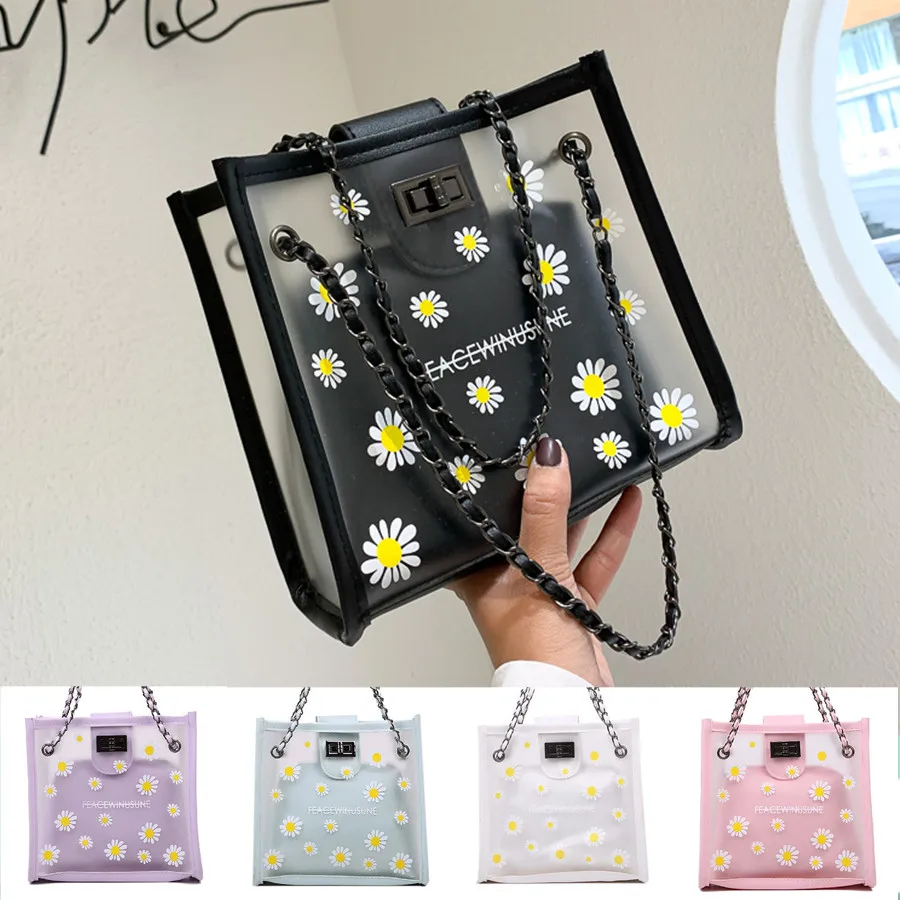 

2020 Fashion Daisy Women's Composite Shoulder Bag Transparent Jelly Chain Bag Female Small Flap Crossbody Bag Ladies Handbags