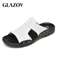 glazov genuine leather slippers summer men shoes casual outdoor flip flop indoor non slip fashion beach sandals big size 37 52