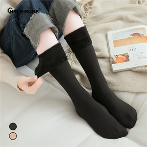 Женские бархатные носки CHRLEISURE, теплые однотонные длинные эластичные прямые плотные носки для снежной погоды