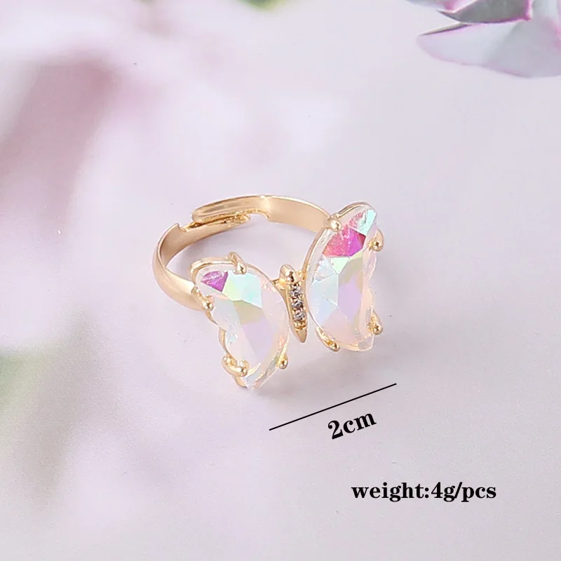Женское кольцо со стеклянной бабочкой регулируемое для женщин ювелирное