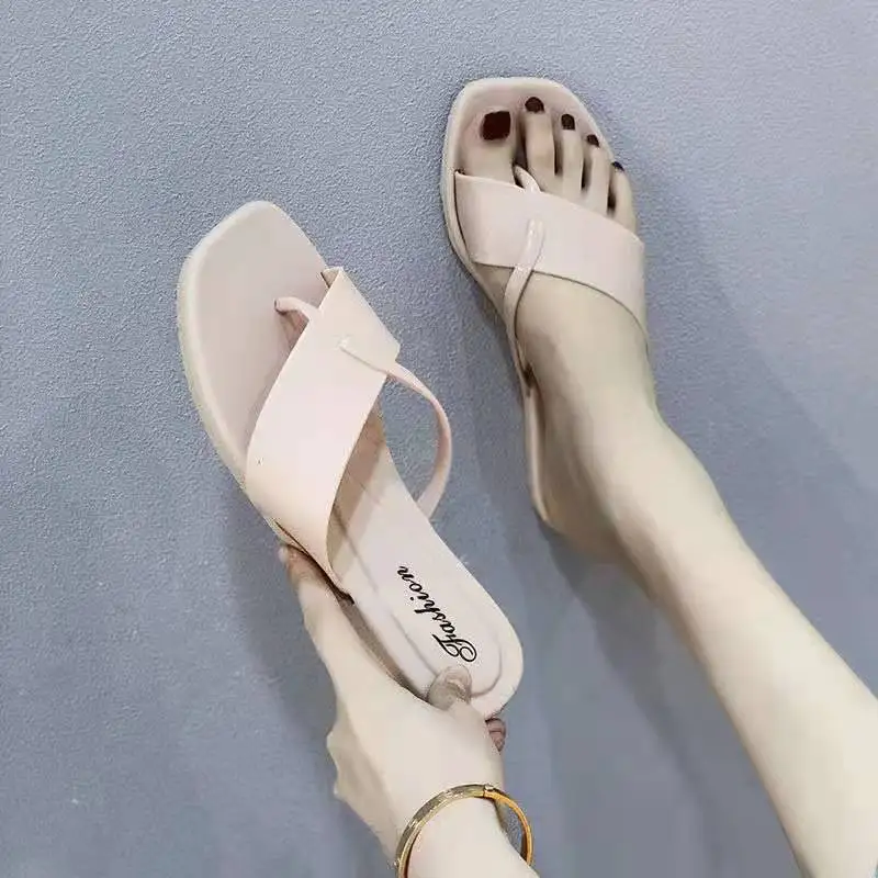 

Slippers Women 2021 Summer Knitting Comfortable Flat Bottom Casual Square Toe Wear Sandals Women FS21S254