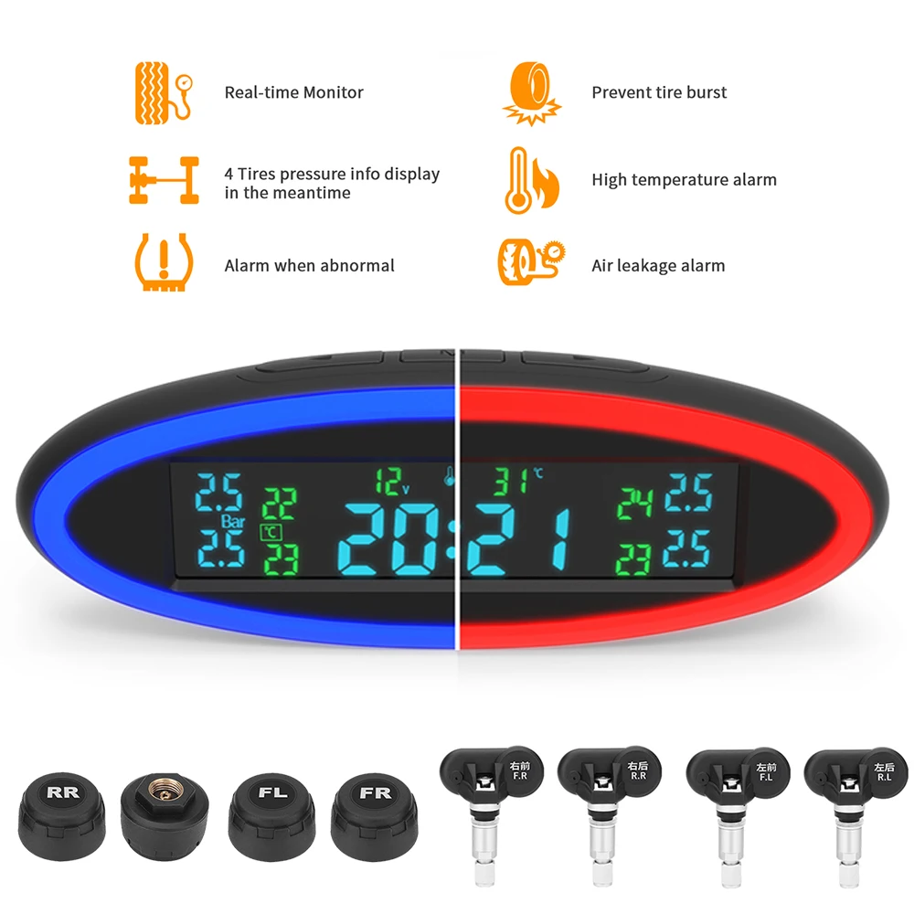 

4 Датчики автомобиля системы контроля давления в шинах USB ACC OBD Мини Зарядное устройство цифровые часы светодиодный Атмосфера светильник шин...