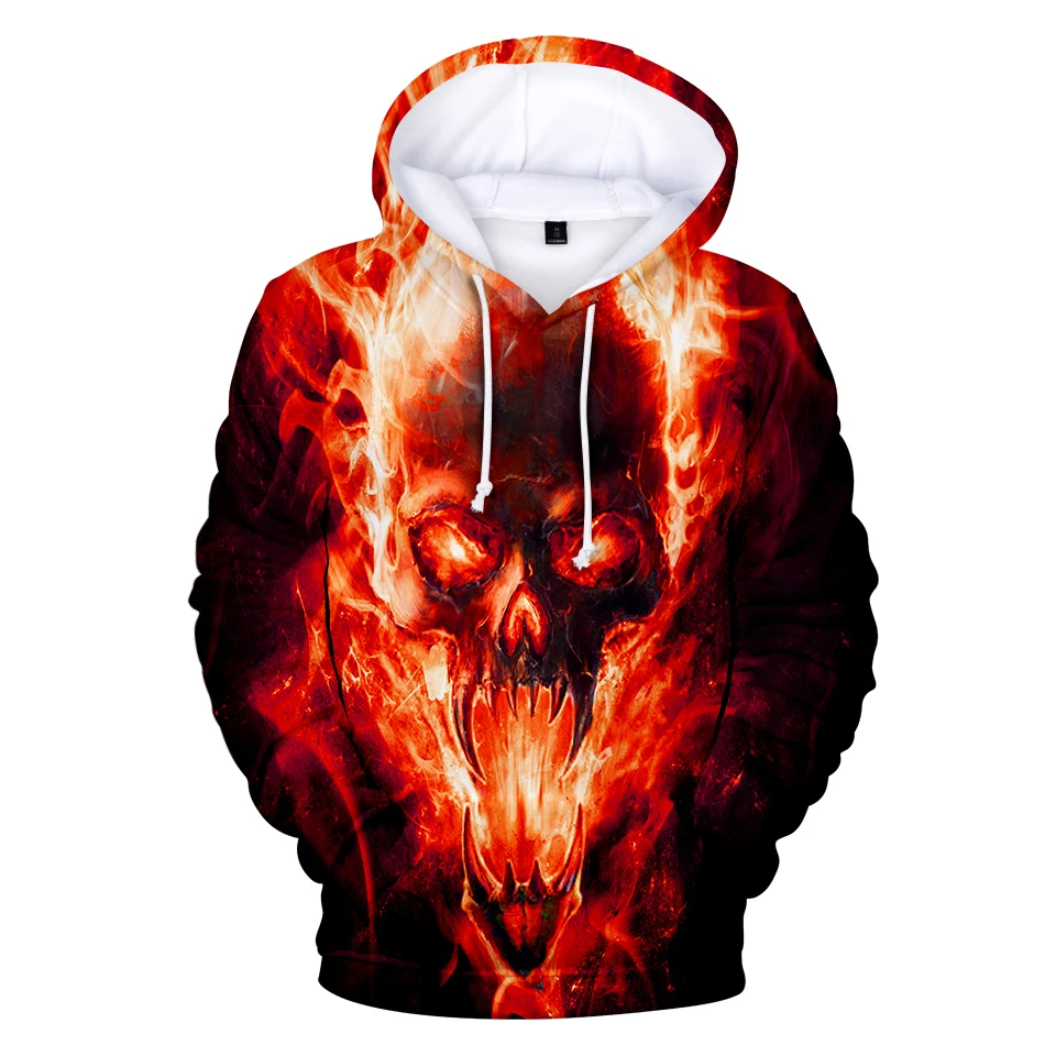 

2021 Skull Hoodie Men's Boy Hoody Ms. Girl Sweatshirt Full Print 3D Fire and Skull Hip Hop Street Wearing Pullover Hoodies Top