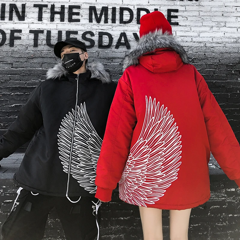 Мужская зимняя куртка с принтом Крылья толстая хлопковая парка 2019 | одежда