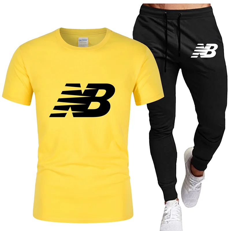 

Fitness apparel men's short-sleeved sportswear two-piece suit men's casual fitness sports suit short-sleeved t-shirt + trousers