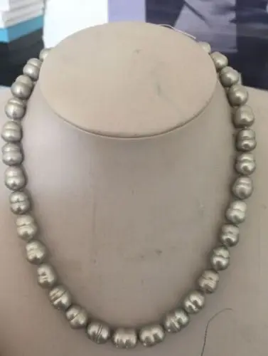 

stunning huge 12-13mm tahitian silver grey baroque pearl necklace 18''
