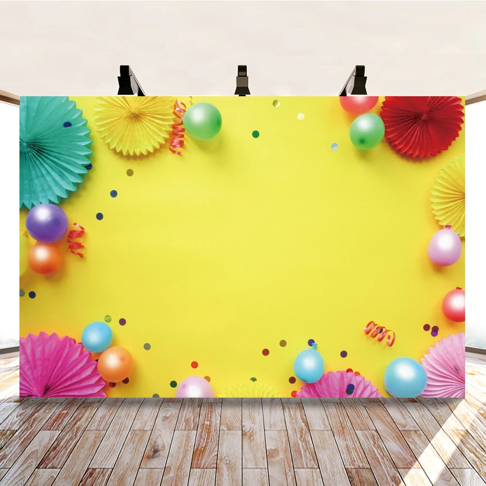 

Yeele Yellow Photography Backdrops Baby Birthday Ballon Paper Flower Photographic Studio Photo Background Decorations Prop