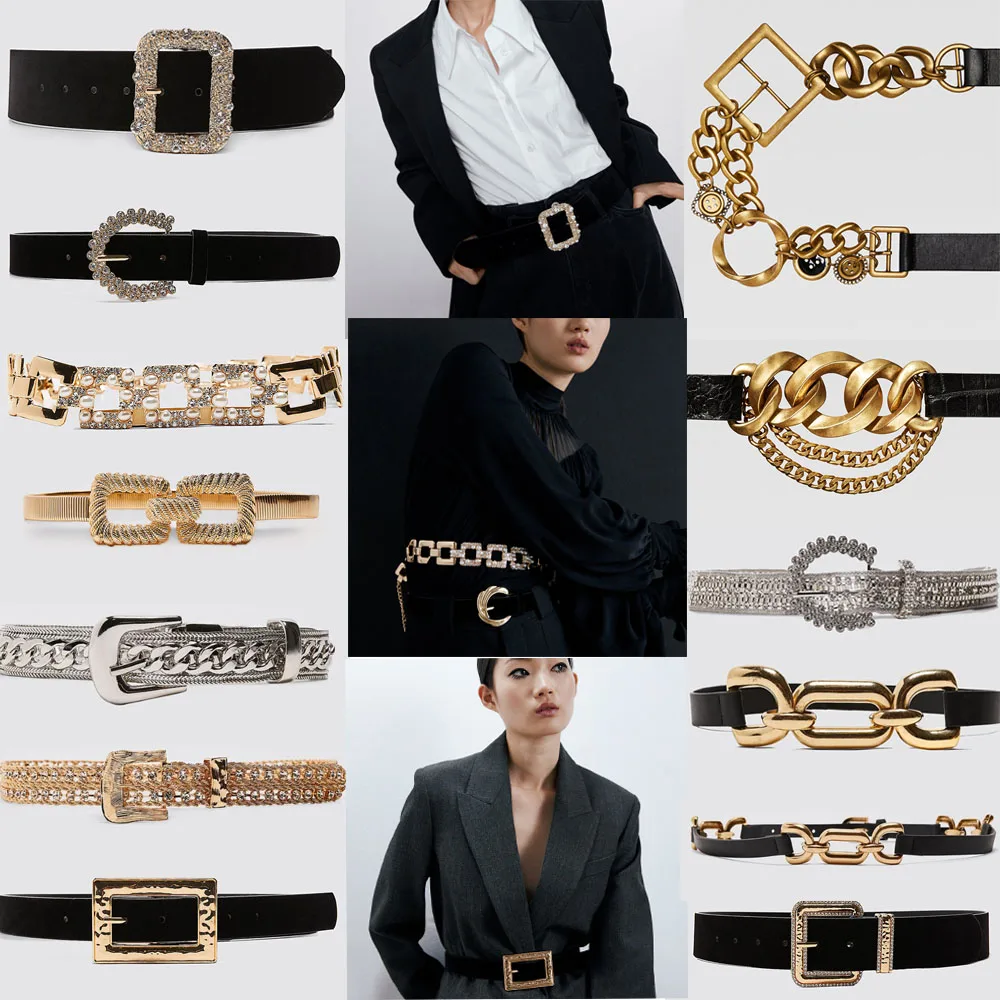 Блестящий Женский бархатный пояс ZA с драгоценными камнями новинка 2020