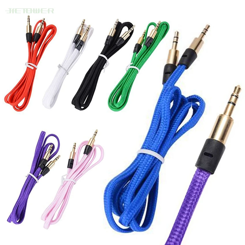 

3.5mm Colorful Fabric nylon flat type Braided flat noodle audio Aux cable For iphone 4 5 6 Samsung Mp3 100pcs/lot