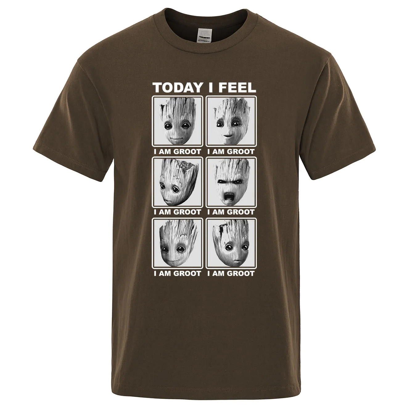 Футболки Marvel Today I Feel I Am groot, Футболка мужская, хлопок, уличная футболка, хип-хоп футболка с рисунком, Harajuku camisetas hombre - Цвет: brown 6-5