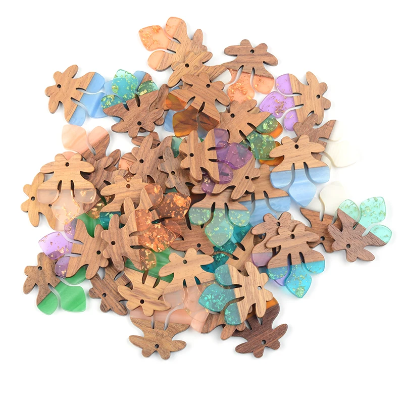 

10PC Clover Design Earrings Accessories Natural Wood & Resin Splicing Hand Made DIY Making Charms Jewelry Findings & Components