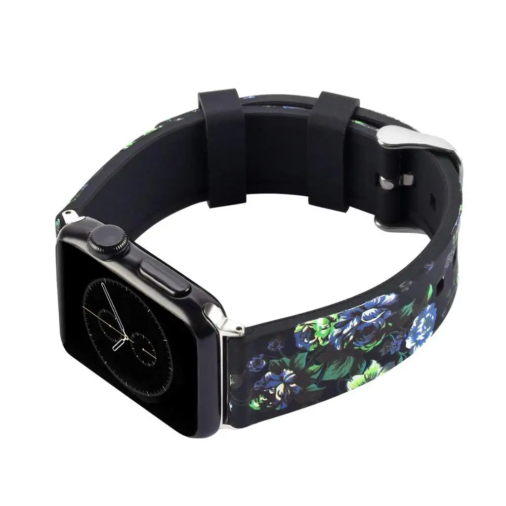 Цветочная повязка для Apple Watch 38/40/42/44 мм мягкий силиконовый спортивный браслет