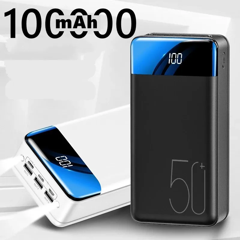 Портативное зарядное устройство 100000 мАч портативное быстрое 3 USB Внешнее для