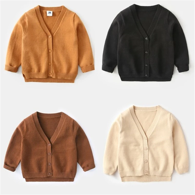 Однотонные Детские вязаные свитера осенне зимняя детская одежда повседневная
