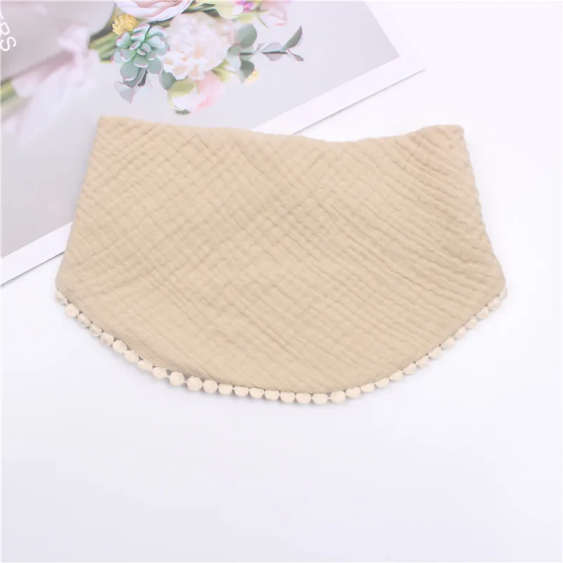

Baby Girls Gauze Muslin Bibs Cream Circle Lace Pom Poms Scarf Bandana Infant Cotton Burps Feeding Drool Bibs