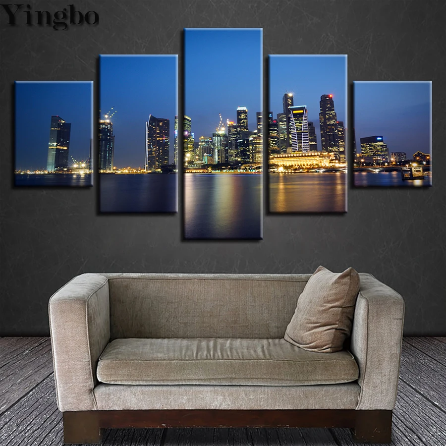 Diy 5D алмазная живопись 5 панелей городское строительство пейзаж полный квадрат