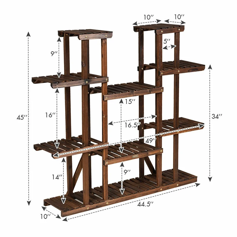 

6 Tier Wood Plant Stand Flower Shelf Rack Holder Sturdy Premium Fir Wood Stable Hollow Laminate Multifunction Storage Shelf