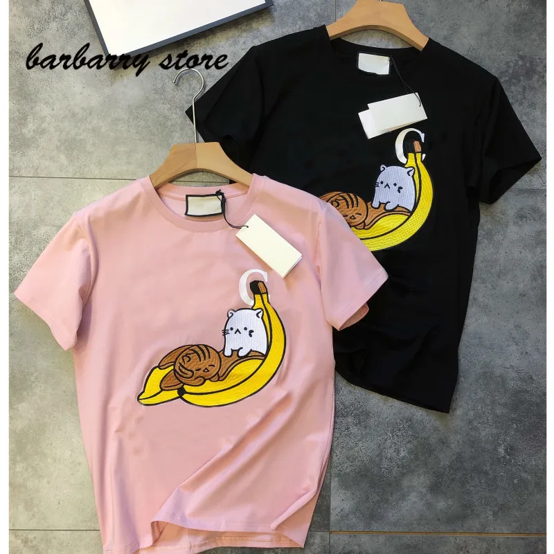 

luxury design embroidered banana fashion women's half sleeve top temperament versatile cotton short sleeve casual loose T-shirt