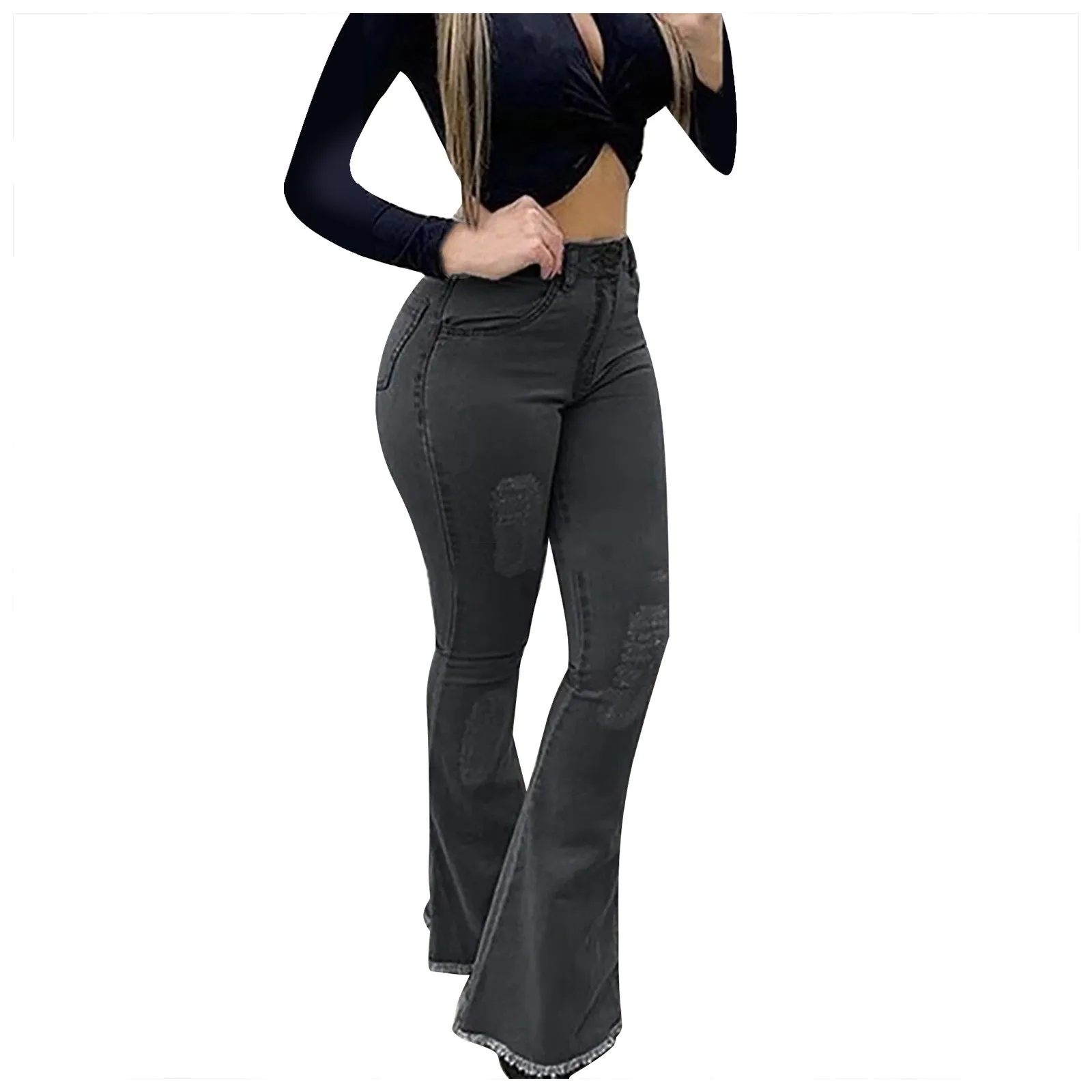 

Women Boot Cut Pant Stacked Pants High Waist R Large Size Jeggings Jeans CE Slim Casual Boyfriend Jeans Pants Woman Trousers