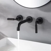 Fashion design Top Quality Brass Wall Mounted Two handles Bathroom sink faucet Cold hot water Basin faucet High quality Tap