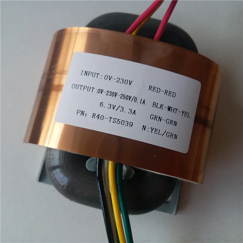 0-230V-250V 0.1A 6,3 V 3.3A R сердечника трансформатора 45VA R40 пользовательские трансформатор 2*115 V/230 V вход с медный щит Мощность усилитель