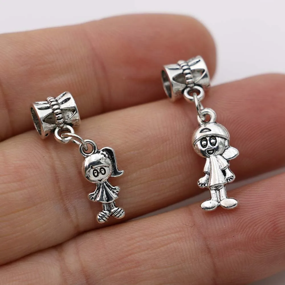 

5Pcs Silver Plated Boy Girl Charm Beads fit Pandora European Bracelets Jewelry Making Findings Accessories DIY