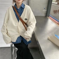 deeptown korean style printed oversize beige hoodie coat women harajuku grey sweatshirt female pullover preppy fashion black top
