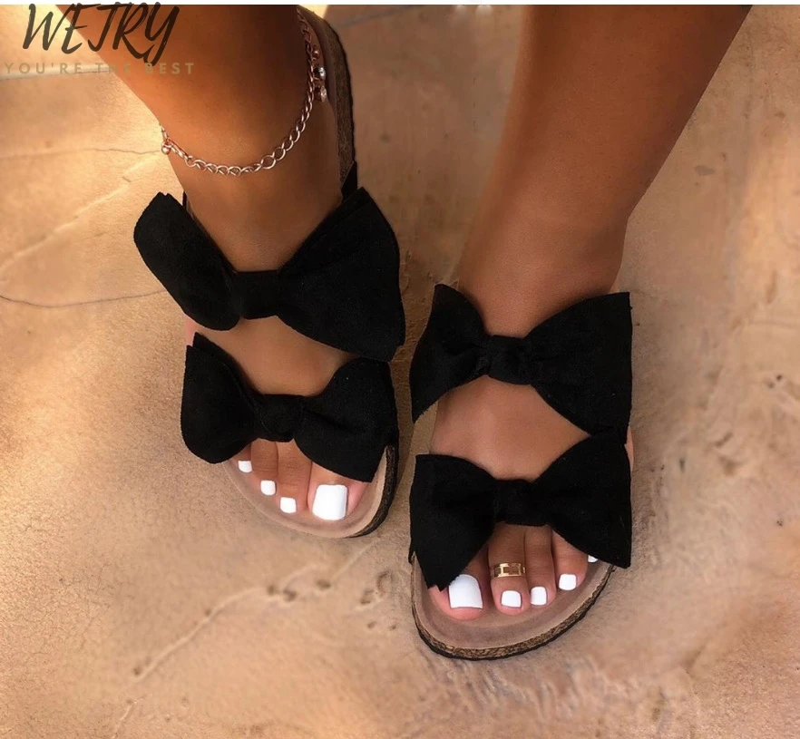 

IN 2020 Summer Women's Sandals Butterfly-knot Outside Slippers Leopard Print Slip-on Ladies Cute Flat Hot 9057