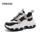 Кроссовки женские кружевные, на толстой подошве, дышащие, черные и белые