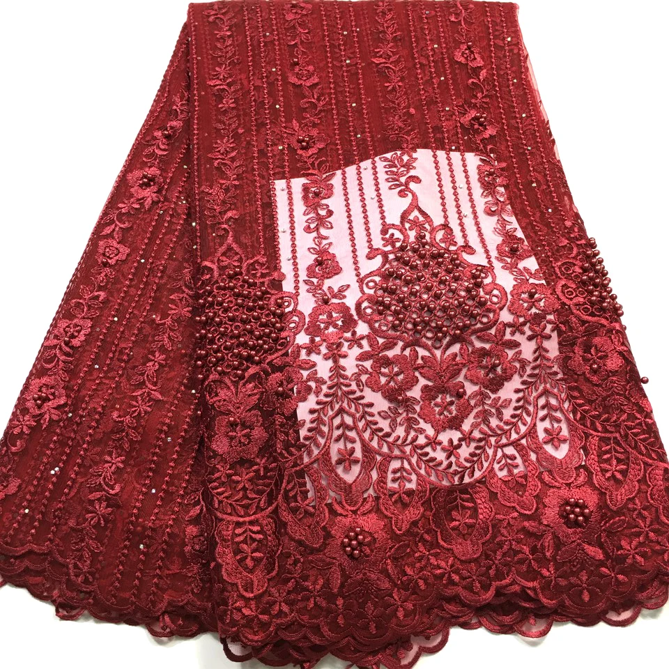 

2.5Yards African Beaded Lace Fabric Embroidered Nigerian Laces Fabric 2020 High Quality French Tulle Lace Fabric for Women MQ05