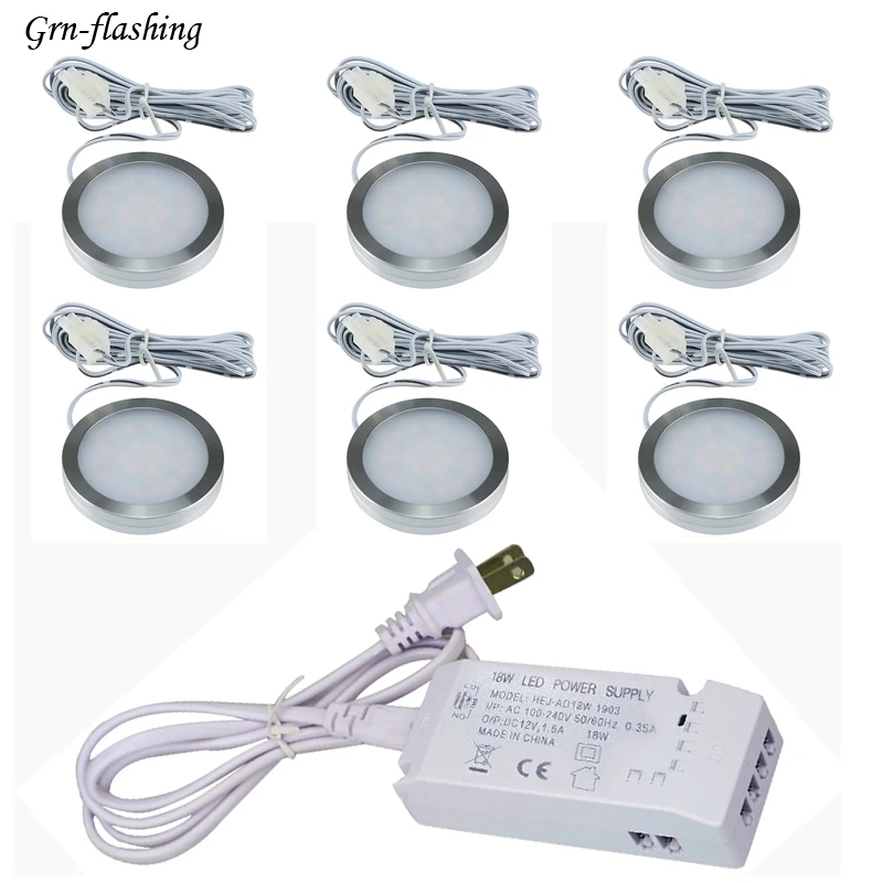 

6pcs 2W LED Ceiling Light Under Cabinet Lamp with 12V EU US Power Adapter Indoor Kitchen WC Bedroom Cabinet Wardrobe Home Decor