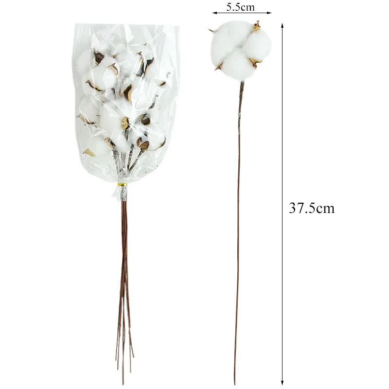 

5Pcs Naturally Dried Cotton Flowers Bouquet Artificial Flowers Branch Fake Floral Plant For Home Decor DIY Wedding Party Wreath