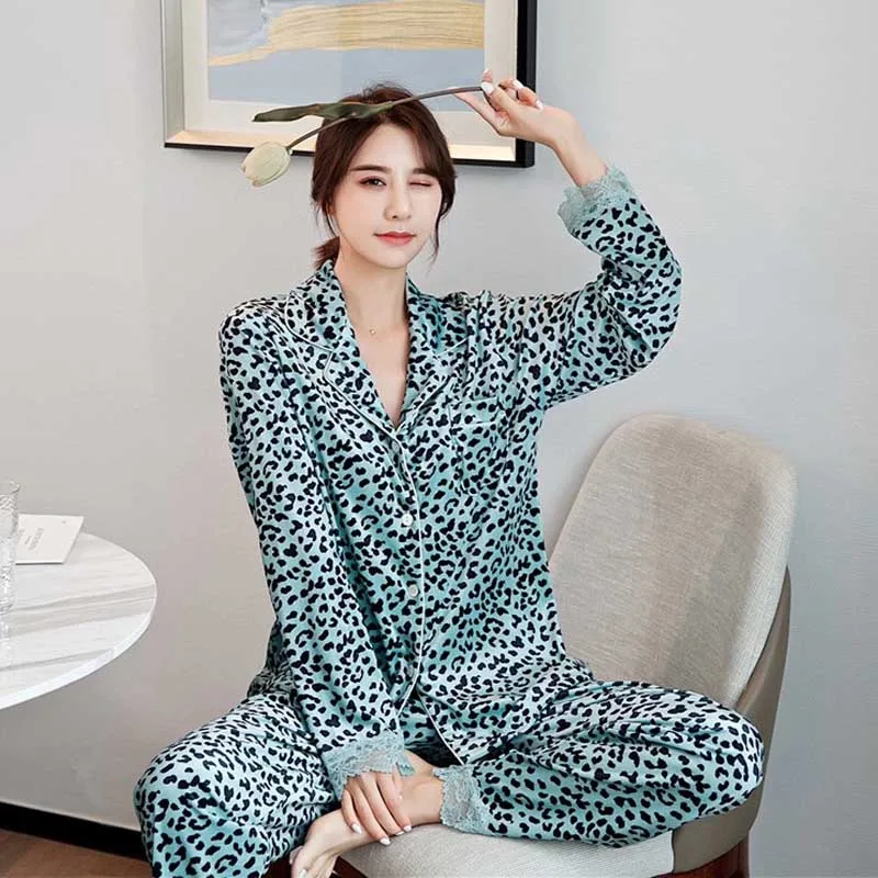 Женский бархатный пижамный комплект из 2 предметов с леопардовым принтом теплые