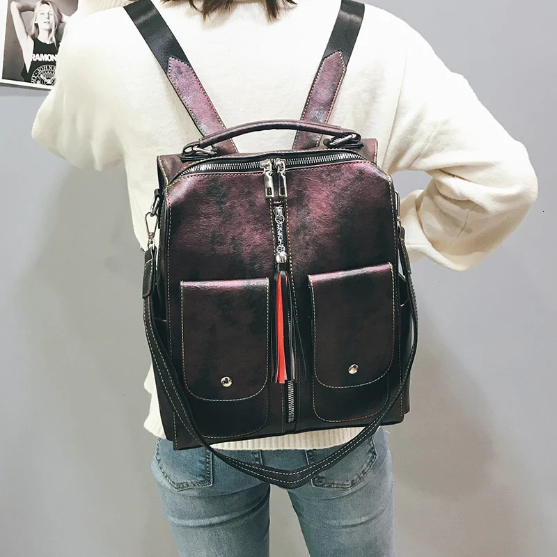 Мягкий кожаный рюкзак для колледжа, Модный женский рюкзак, Большая вместительная школьная сумка, сумка Mochila с бахромой, женский рюкзак