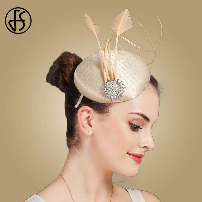 Женская винтажная атласная шляпка FS Millinery вечерние головные уборы с перьями для