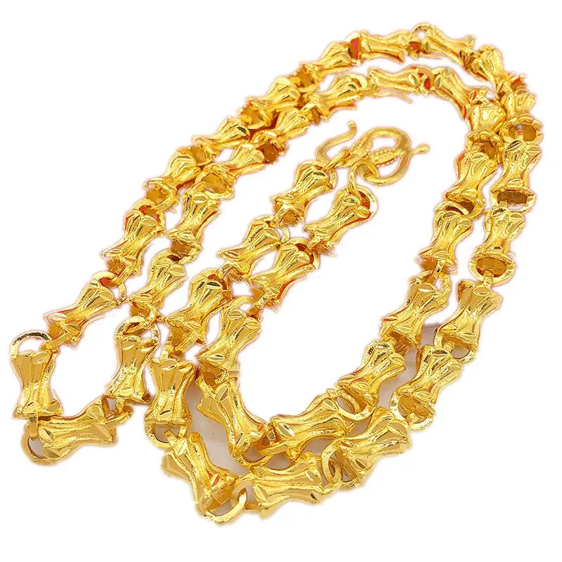 

Heavy 82g Bone Carved Necklace 18K Gold Newest Fashion Chain Necklace for Men 8MM,24 inch