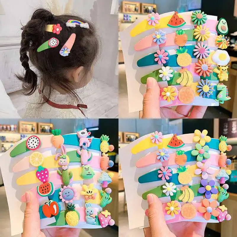 

10 Pcs/sets Cartoon Fruit Hair Clips For Girls Kids Transparent Hairpins Children PVC BB Clips Flower Animal Hair Accessories