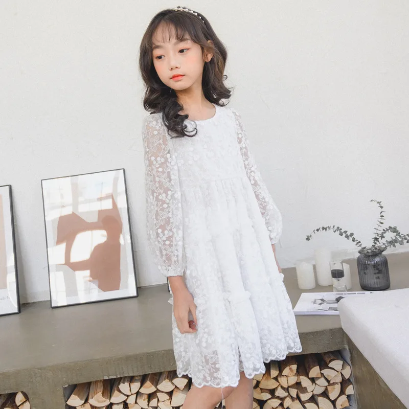 Teen Flower Girl Dresses For Kids Clothes Summer 2020 Spring White Beige Lace Floral Dress Girls 13 To 15 5 6 12 14 Years 8 | Детская